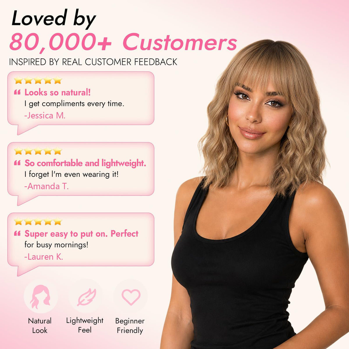 Nnzes Short Wavy Bob Wig with Bangs for Women Shoulder Length Curly Dark Brown with Purple Synthetic Heat-Resistant Fiber Hair for Daily & Party Use