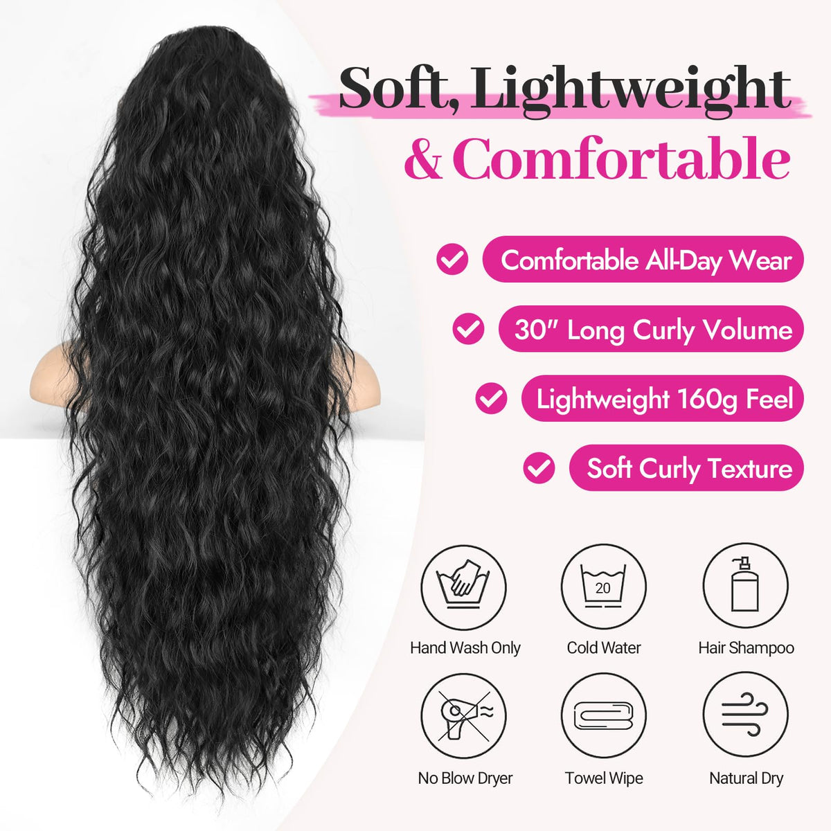 KooKaStyle Long Medium Brown Curly Synthetic Drawstring Ponytail Extension