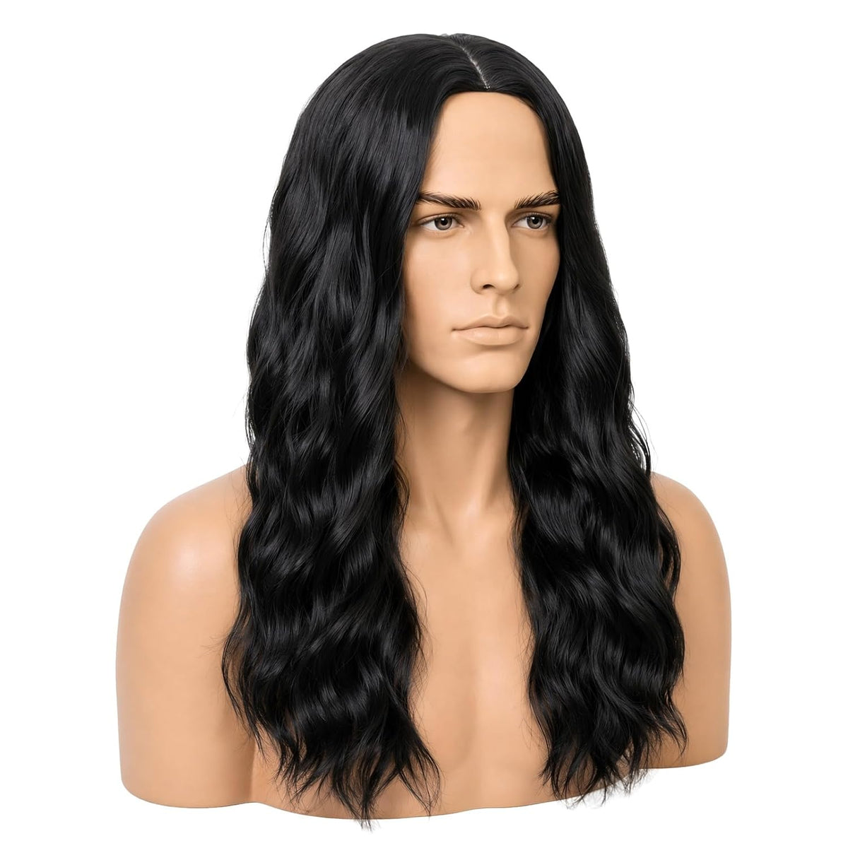 Black Male Wig Long Wavy Black Wig Shoulder Length for Halloween Cosplay