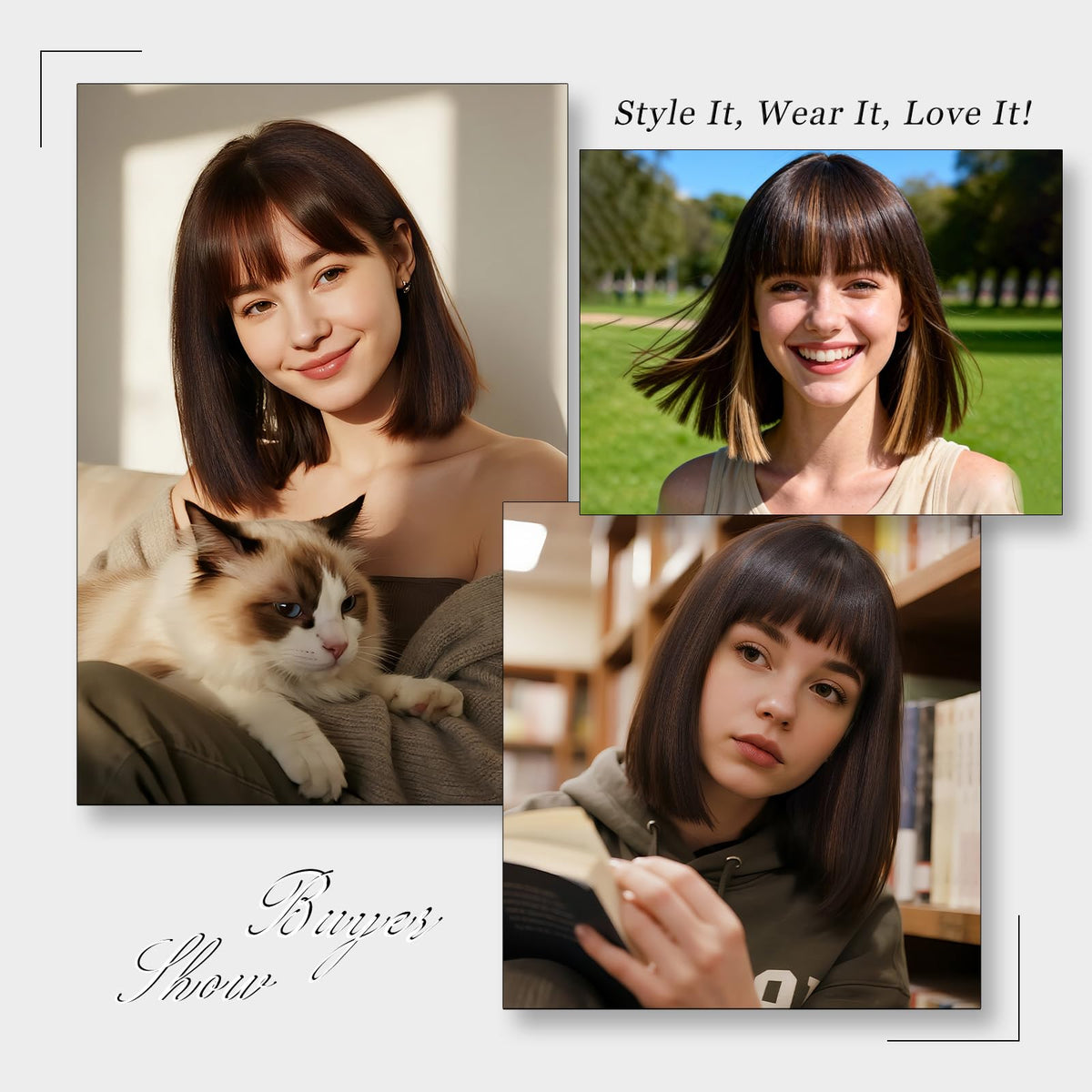 Black Bob Wig with Bangs Short Black Straight Wig for Women