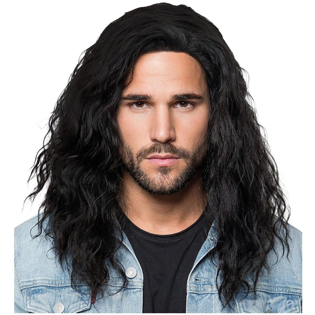 Mens Brown Wig Shoulder Length Brown Curly Male Wig