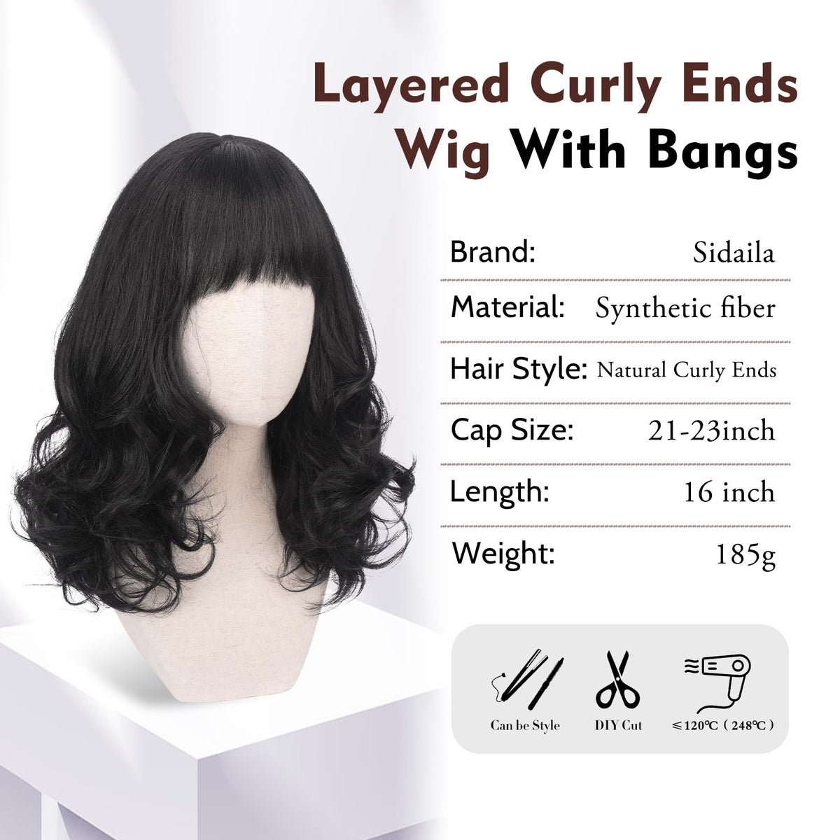 Burgundy Wig with Bangs 16 Inch Ombre Wig for Women