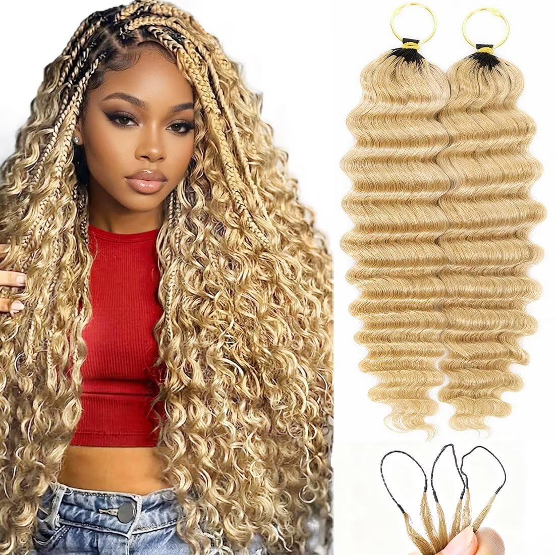 16 Inch Deep Wave Knotless Feather Crochet Human Hair #27 110g