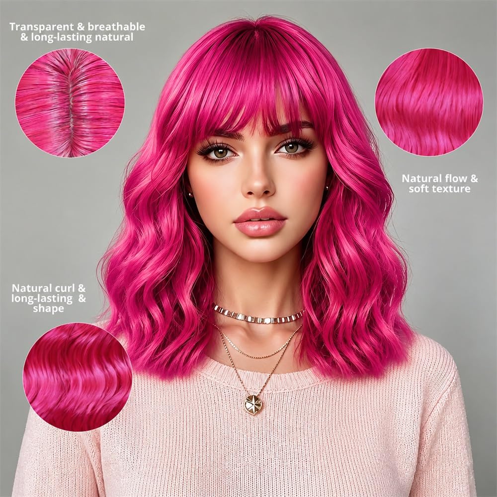 Sweetie Royal Blue Bob Wig Bangs – Wavy Synthetic Shoulder Length