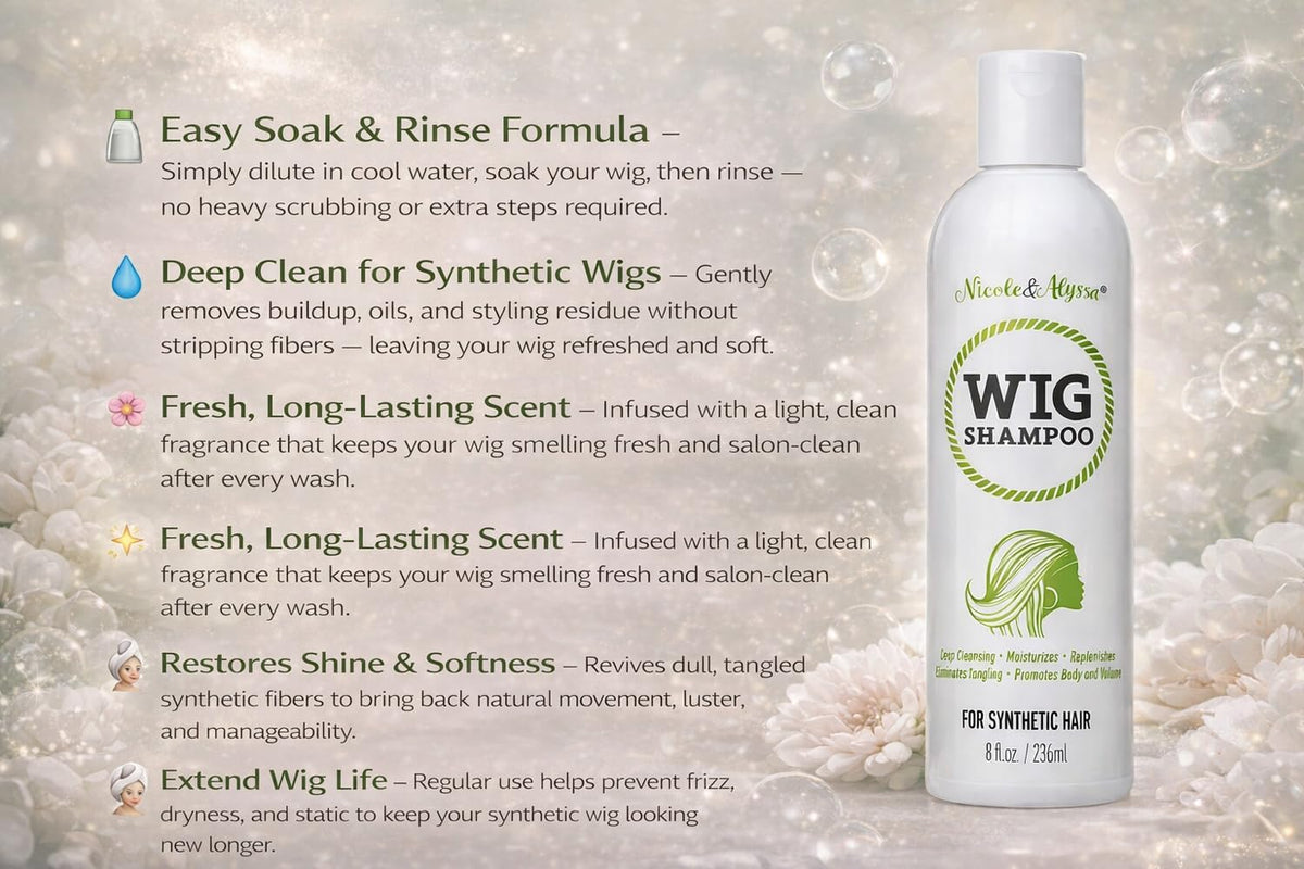 [ Nicole & Alyssa ] Wig Spray & Shampoo Combo – Detangling Synthetic Hair Care, Soak & Rinse Formula for Soft, Shiny, Frizz-Free Wigs – Easy Wig Styling