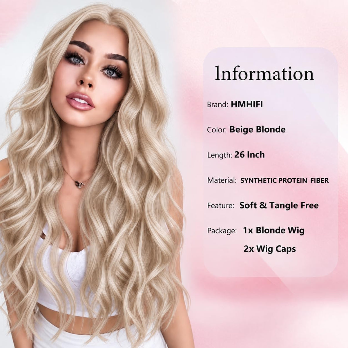 HMHIFI Blonde Wig for Women,26 Inch Long Wavy Curly Middle Part Hair