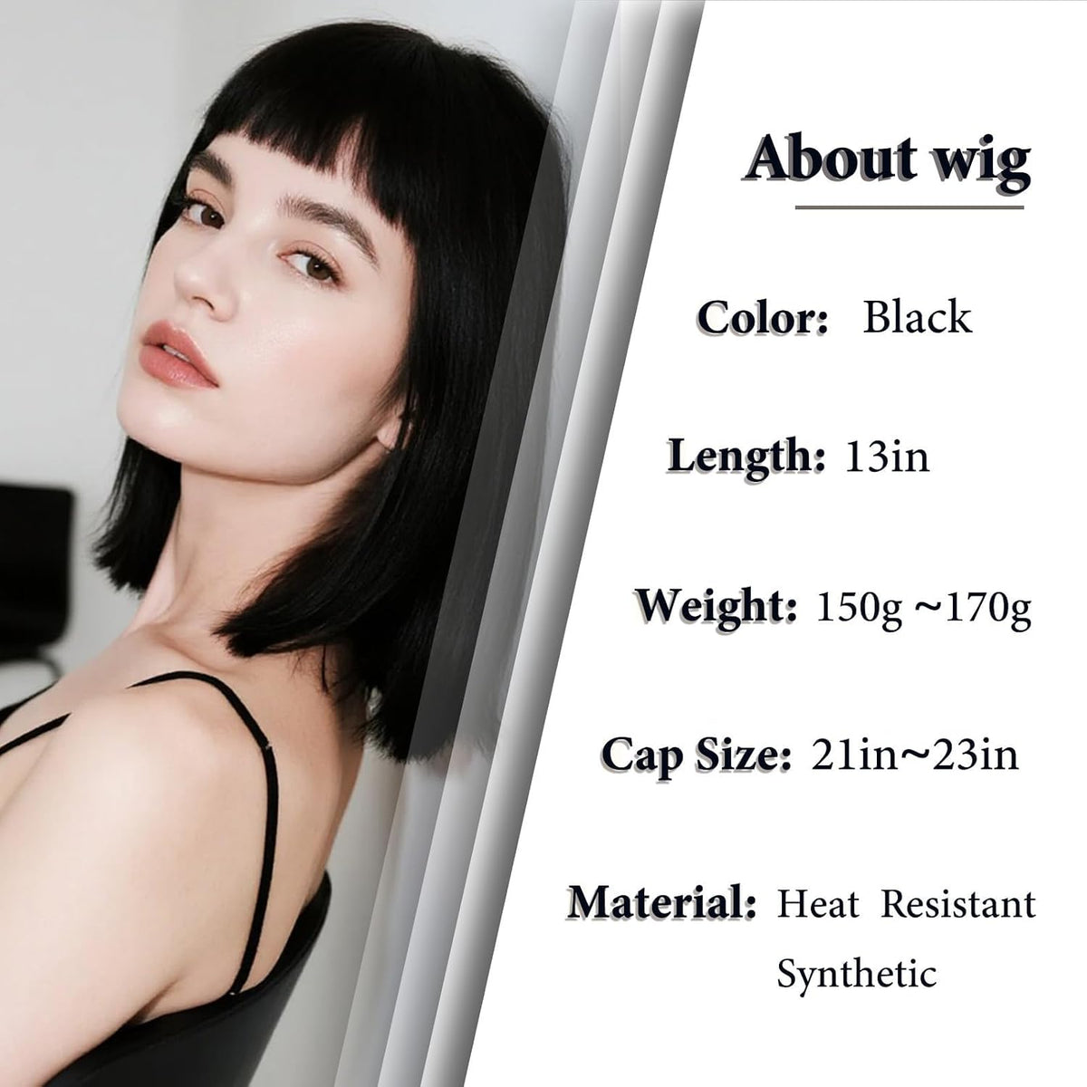 Black Bob Wig with Bangs Short Black Straight Wig for Women