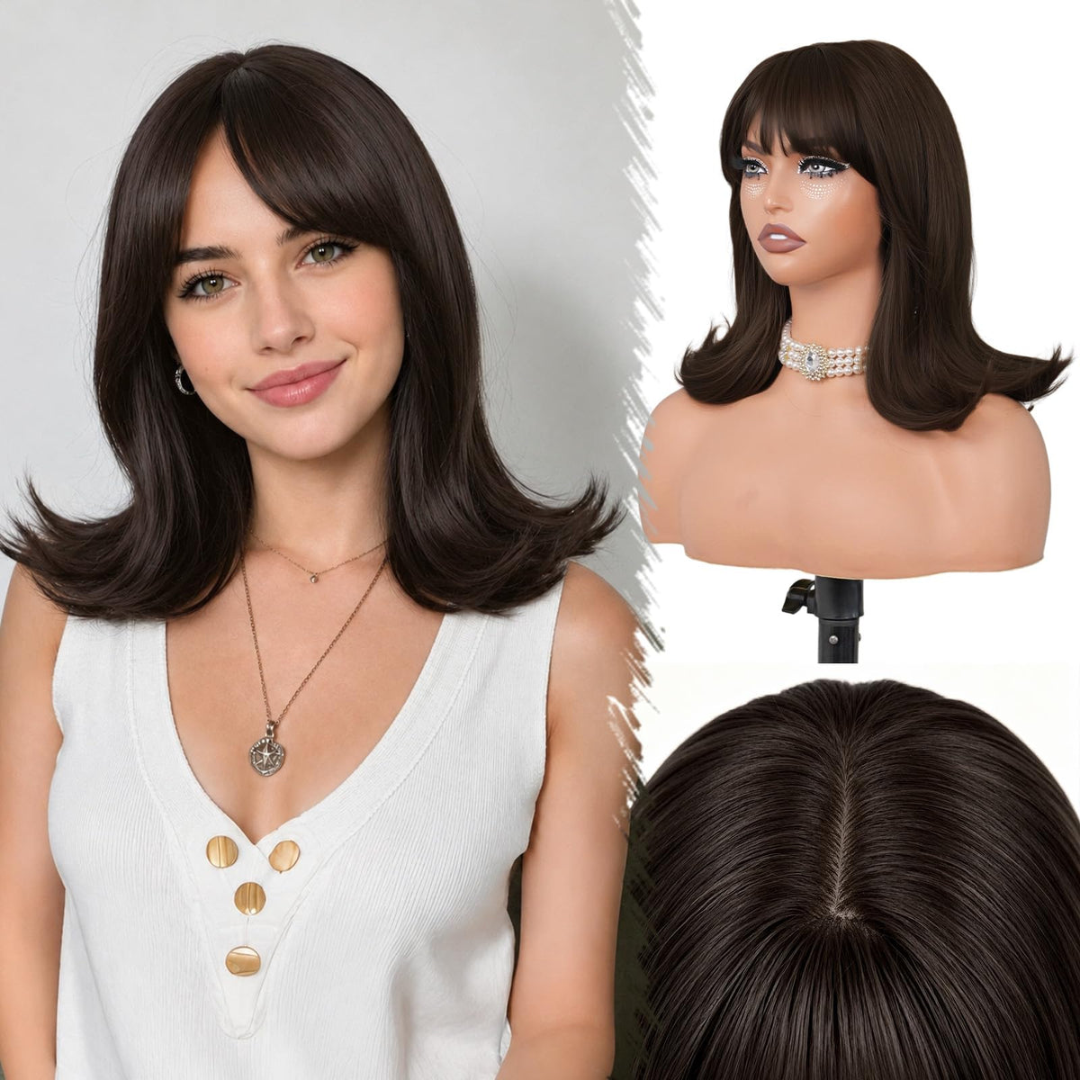 Brown Highlight T Part Lace Front Wig 14 Inch Wavy Bob Glueless Wig