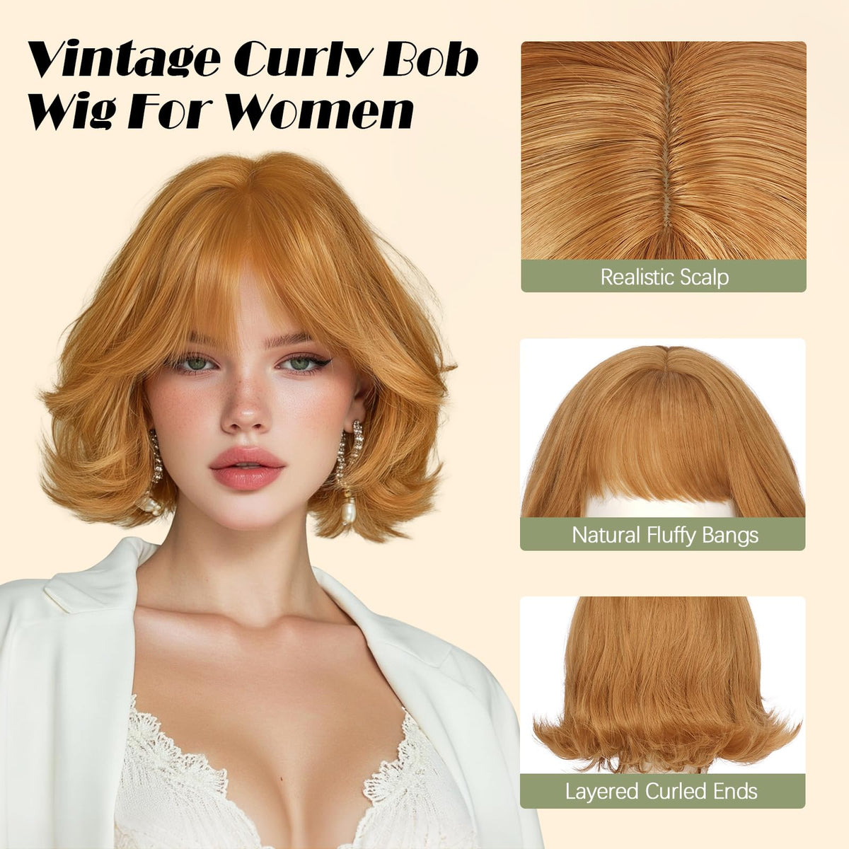 SOFEIYAN Short Wavy Violet Blue Wig - 12 Inch Dark Ginger Bob Wig with Bangs for Women Curly Shoulder Length Bob Wig with Bangs Soft Synthetic Hair Wigs for Girls Daily Party Use