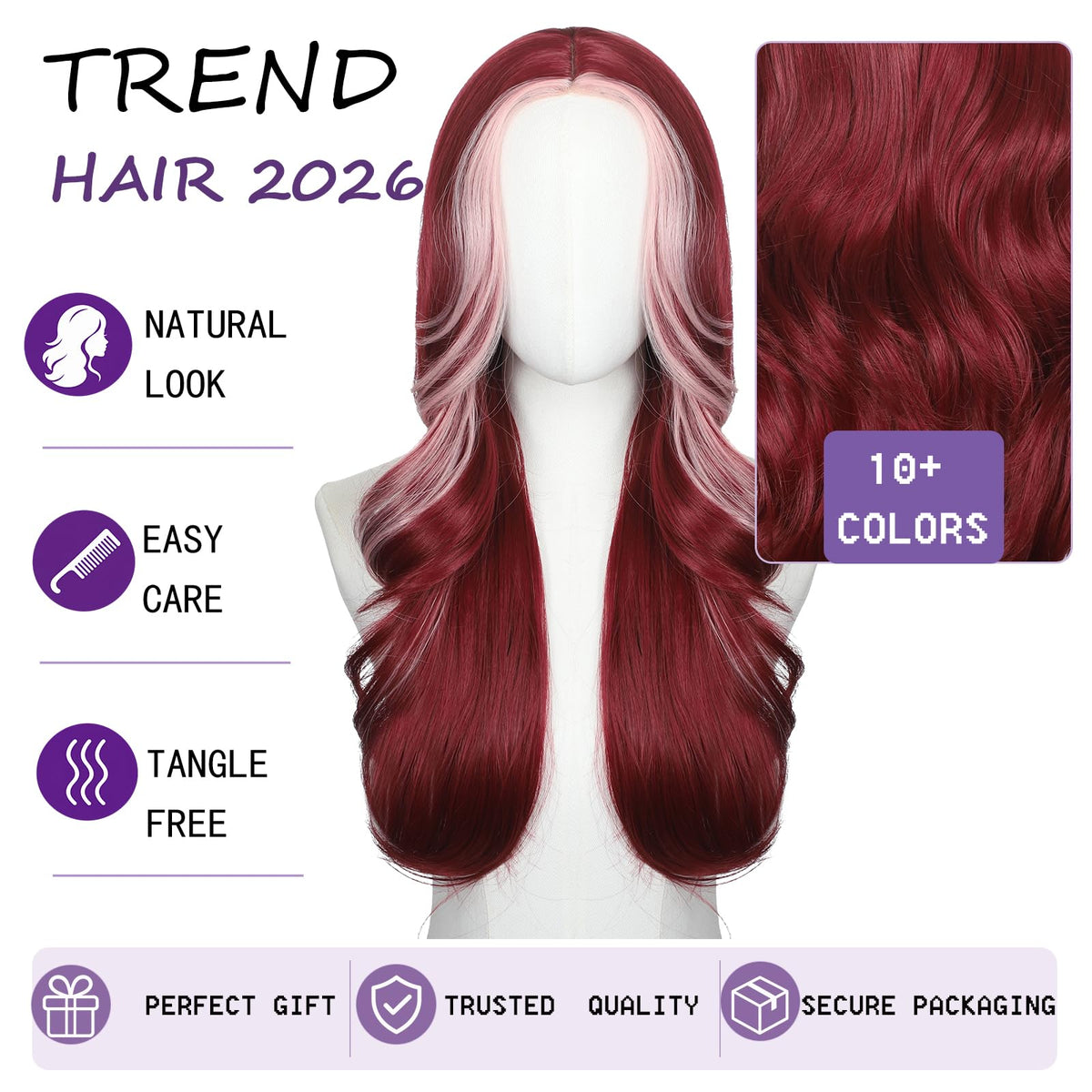 Brown Wigs for Women 26 Inch Middle Part Wavy Synthetic Wig