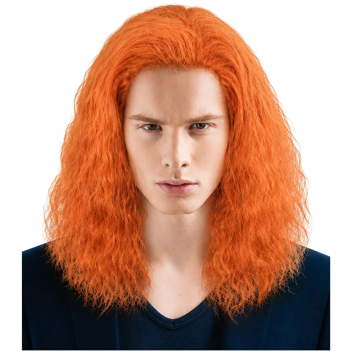 Mens Brown Wig Shoulder Length Brown Curly Male Wig