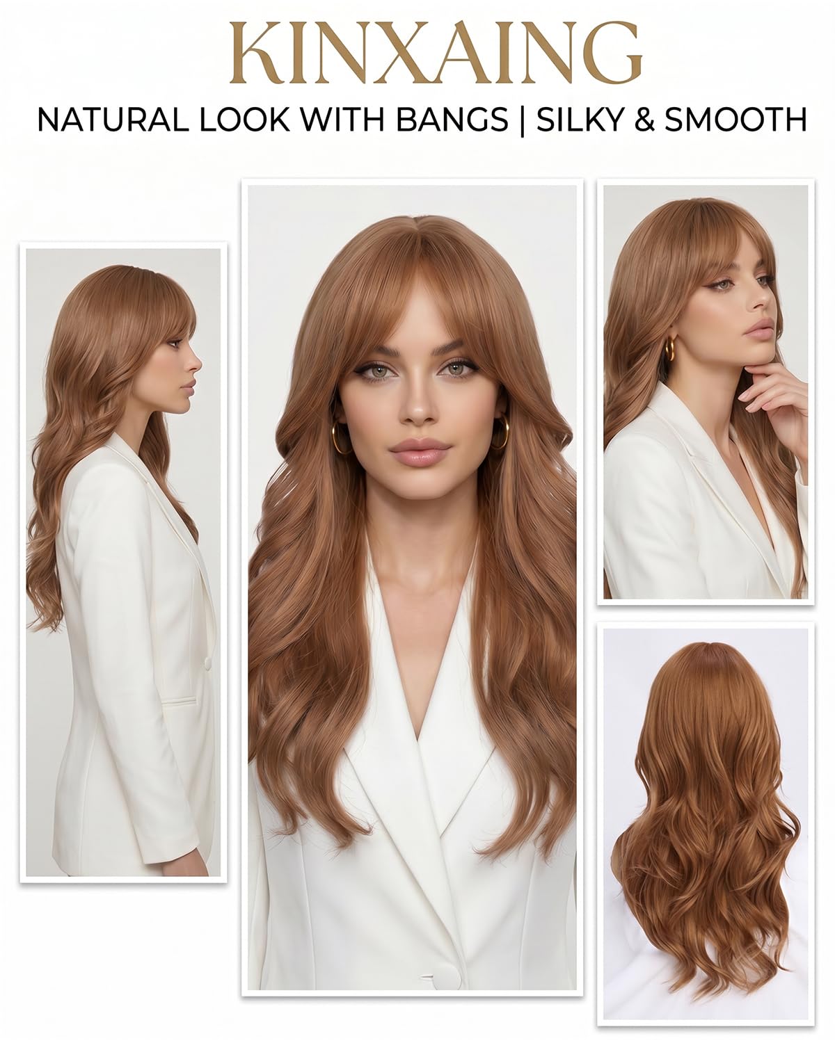 Ombre Pink Wavy Wig with Curtain Bangs 26 Inch – Long Layered Synthetic Hair Wig for Women, Natural Looking Dark Root Heat Resistant Wig, Soft Thick Full Wig for Daily Wear Party Cosplay