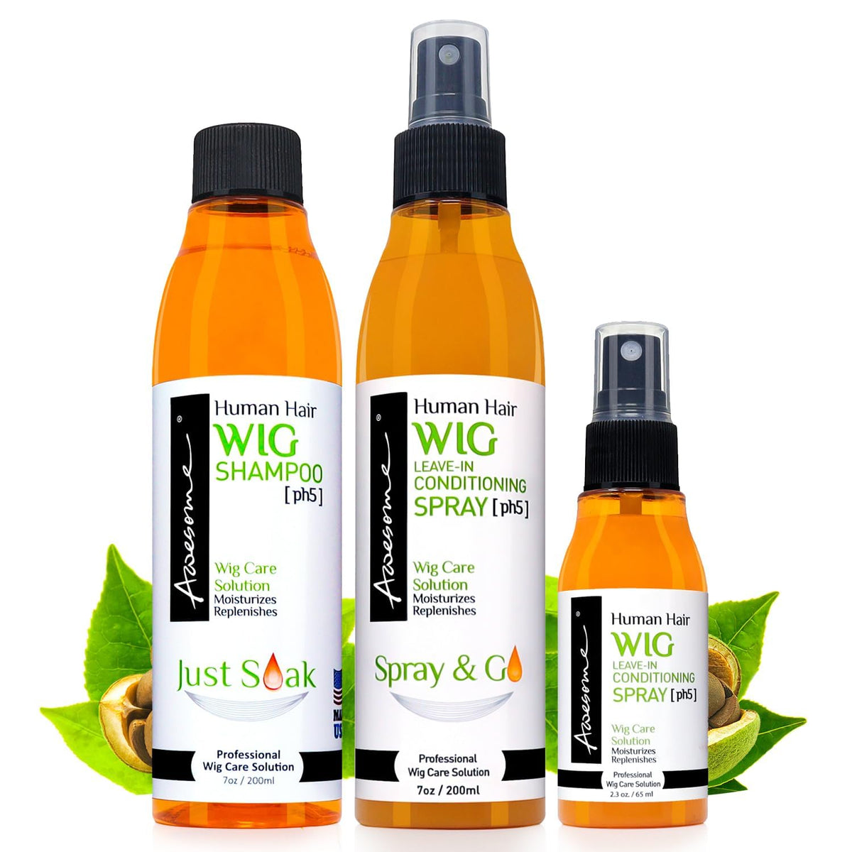Awesome Synthetic Wig Care Kit, Shampoo & Leave-In Conditioner, 3-Pack