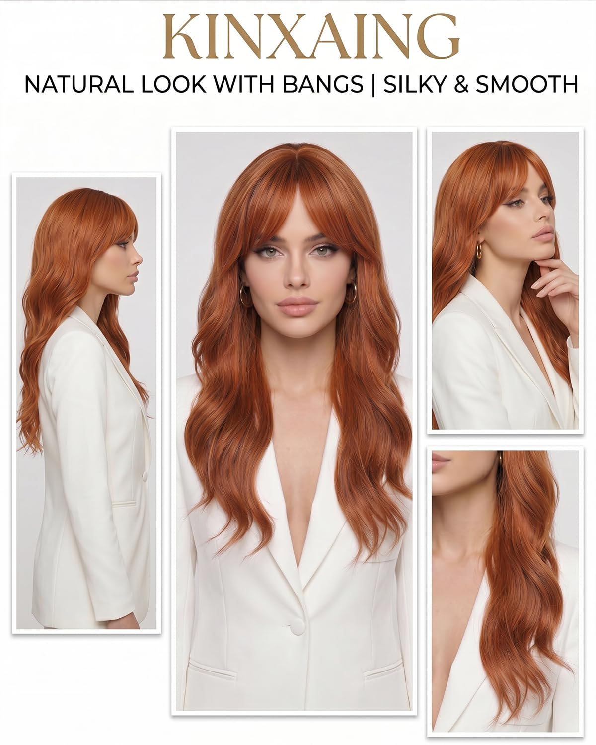 Ombre Pink Wavy Wig with Curtain Bangs 26 Inch – Long Layered Synthetic Hair Wig for Women, Natural Looking Dark Root Heat Resistant Wig, Soft Thick Full Wig for Daily Wear Party Cosplay