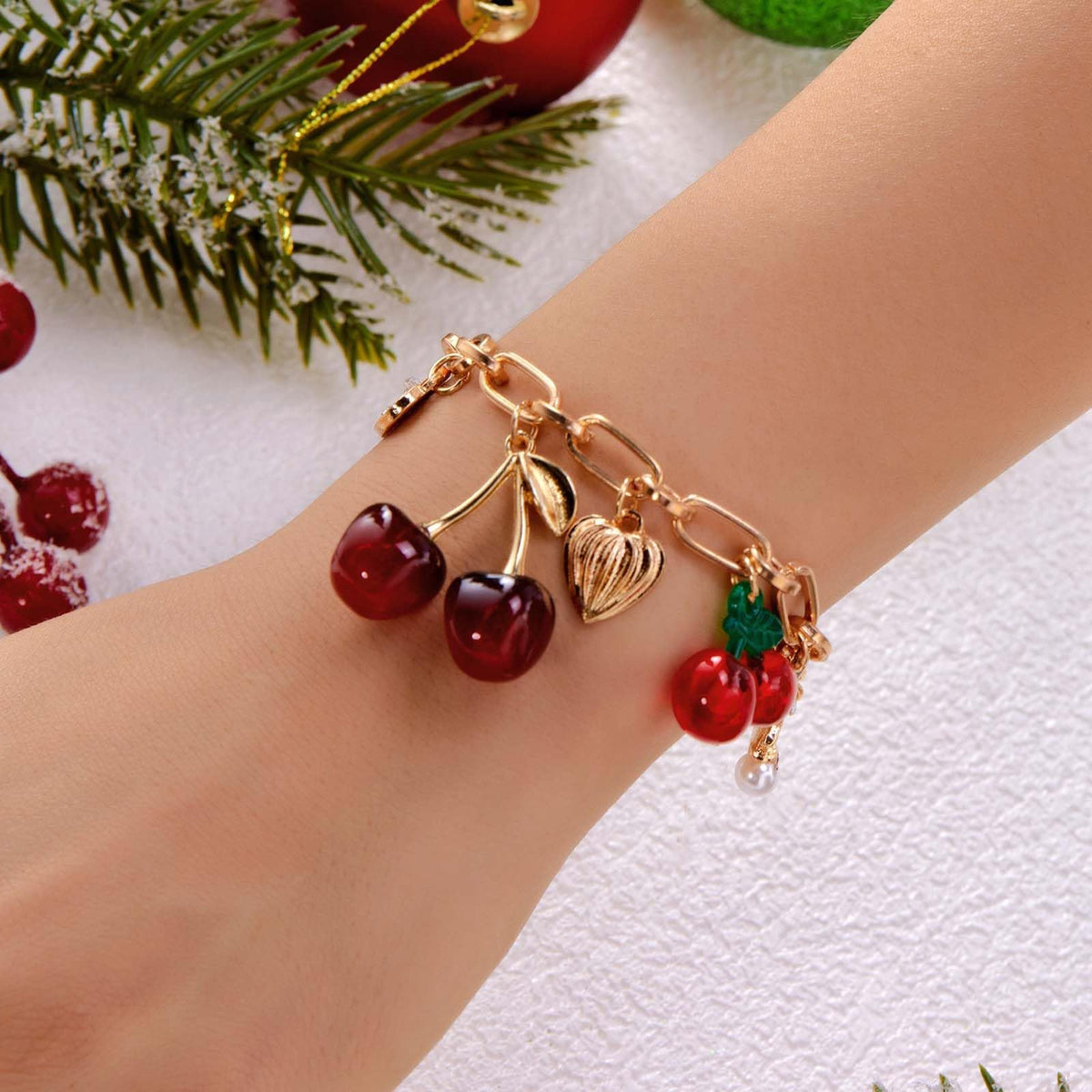 Long tiantian Cherry Bracelet for Women Cherry Dress Outfits Accessories Charm Bracelets Stack Cherry Gifts Cute Stuff Red Spring Accessories
