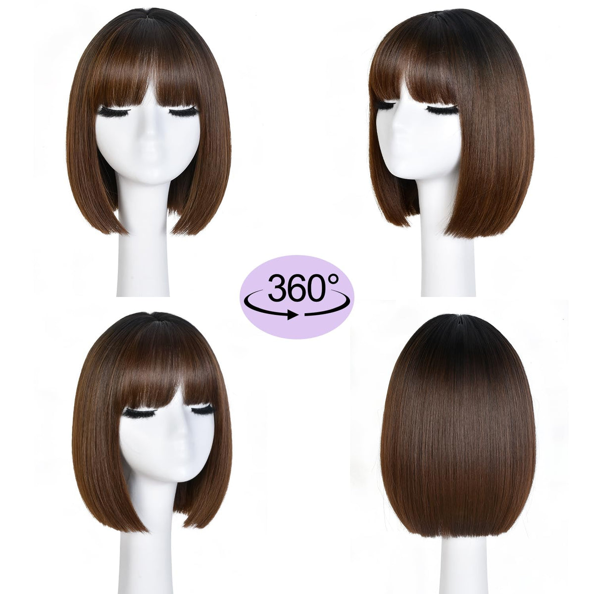 Hightlight Brown Bob Wig With Bangs Short Bob Wigs for Women Girl