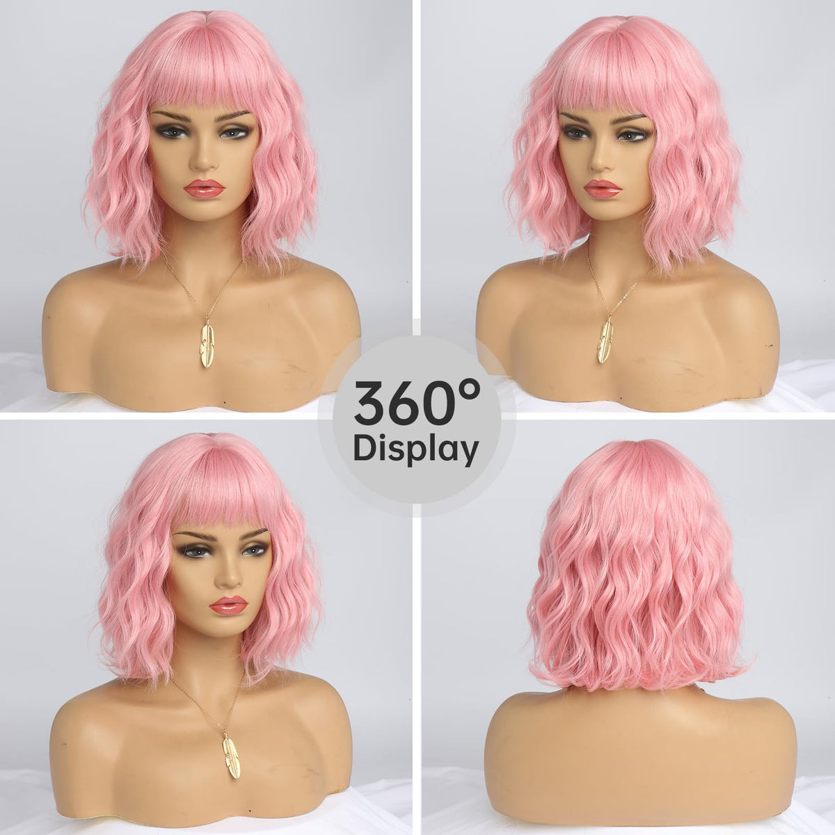 White Silver Wigs for Women Ombre Grey Wavy Bob Short Wigs with Bangs Medium Length Synthetic Hair Water Wave Dark Roots Wig Gray Colorful Wigs（14 Inches）