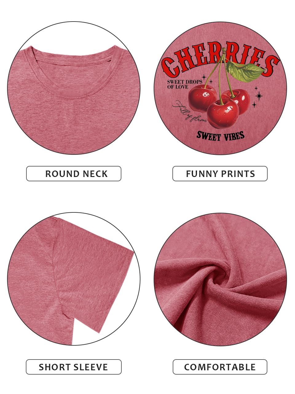 Cherry Graphic Tees Sweet Vibe Streetwear Shirt Short Sleeve Tops for Women