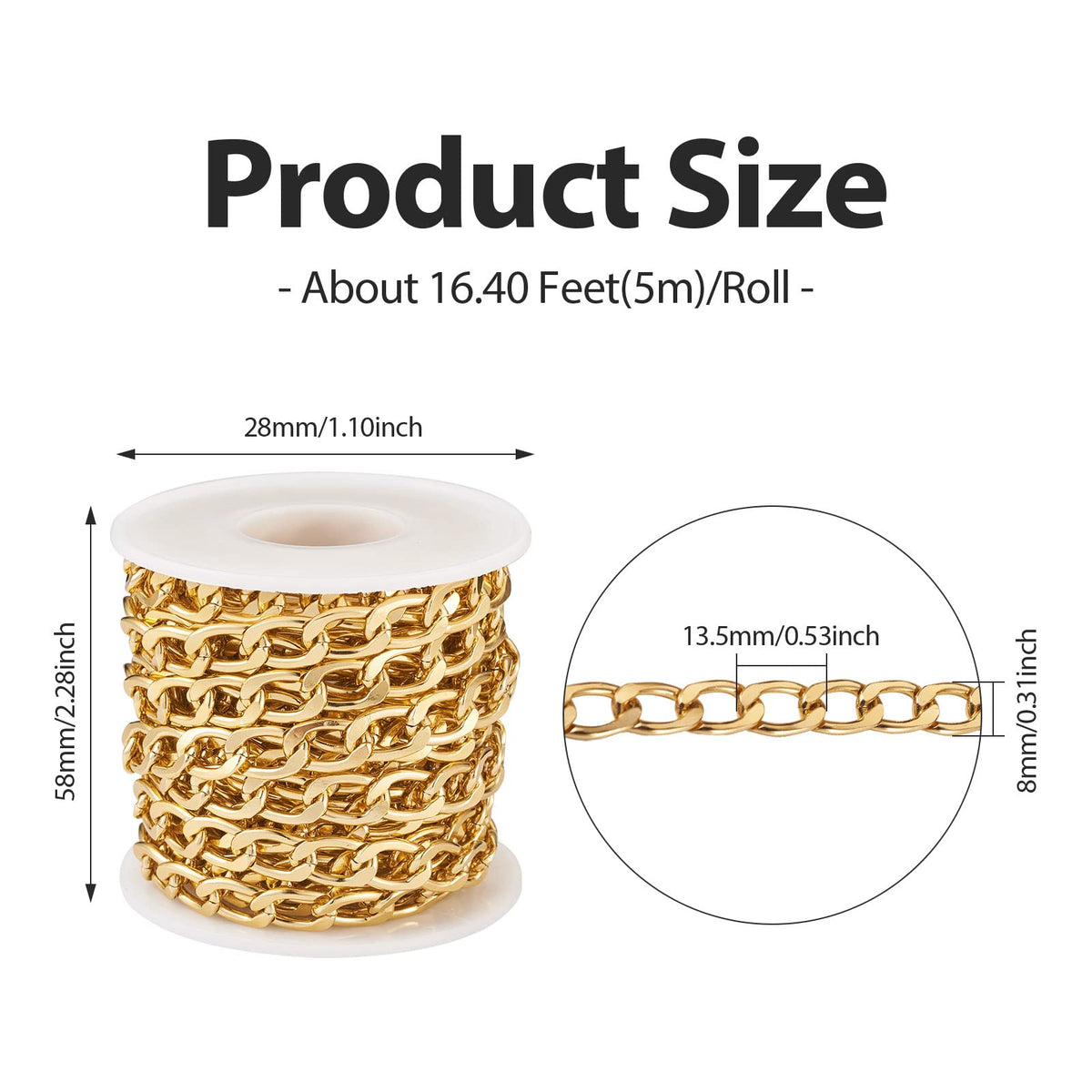 Beadthoven 16.4ft Aluminum Curb Chains, Silver Color Chains for Jewelry Making 5mm Wide Metal Craft Chain Link Spool Twisted Links Oval Curb Chains Unwelded for Clothes Necklace Bracelet DIY Findings