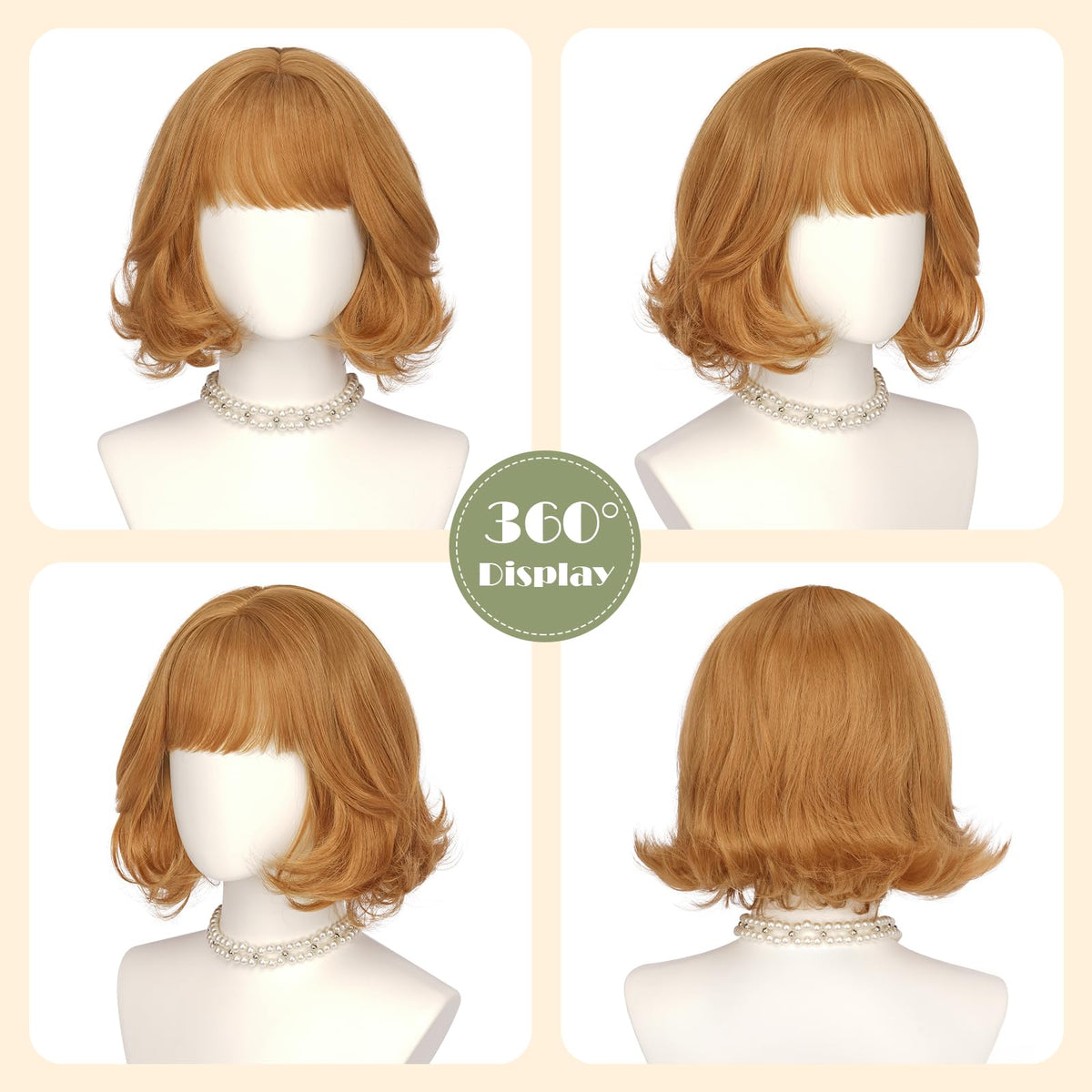 SOFEIYAN Short Wavy Violet Blue Wig - 12 Inch Dark Ginger Bob Wig with Bangs for Women Curly Shoulder Length Bob Wig with Bangs Soft Synthetic Hair Wigs for Girls Daily Party Use