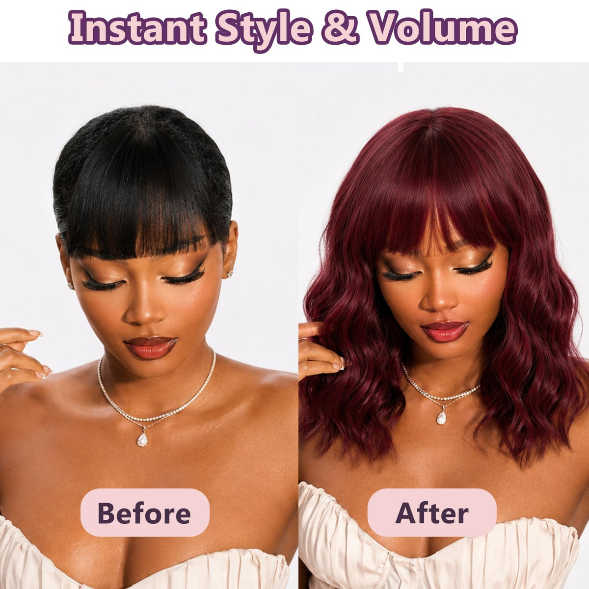 Short Wavy Wig with Bangs Black Mixed Brown Bob Curly Wigs for Women 14inch