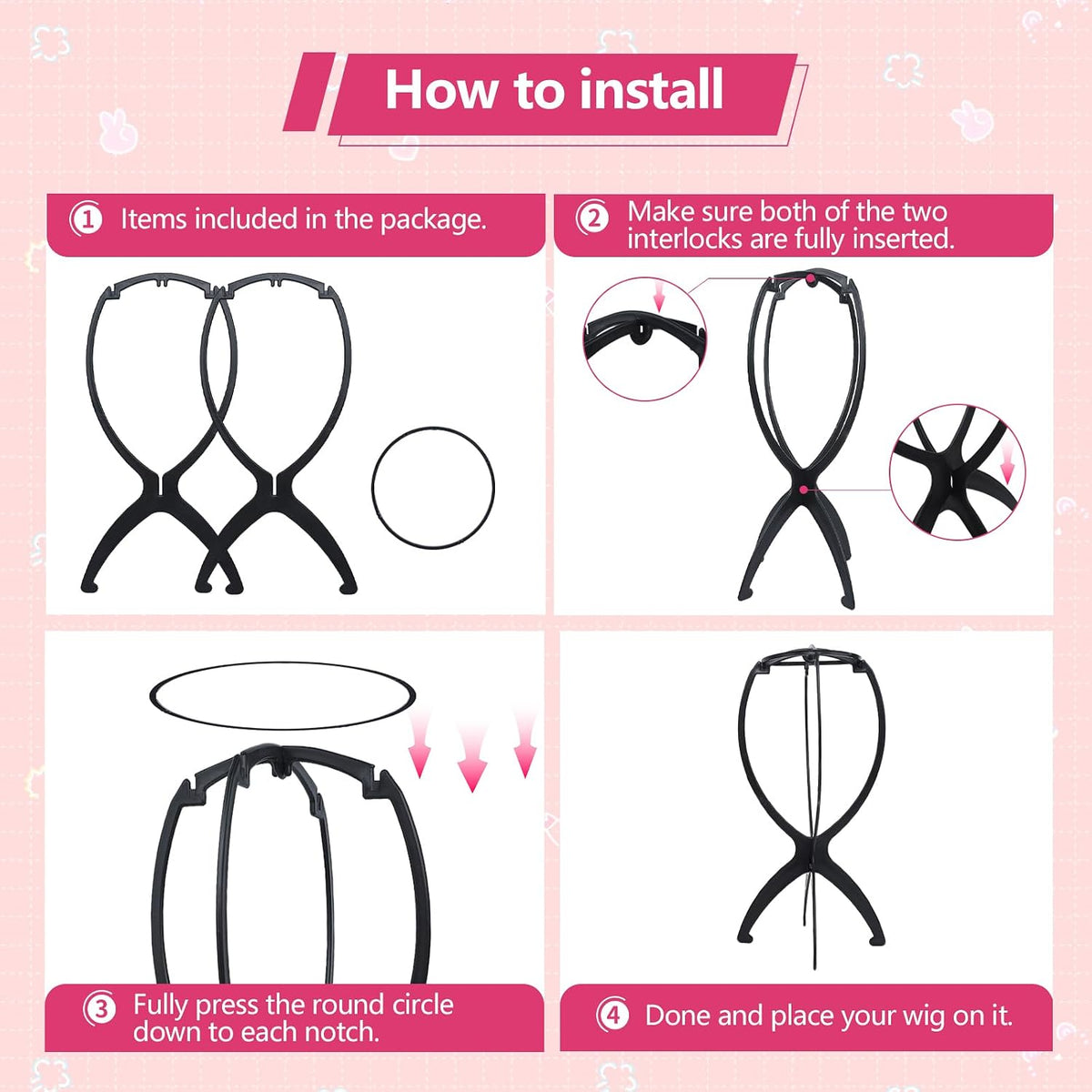 Portable Wig Stand Holder for Multiple Wigs, Black 2 Pack