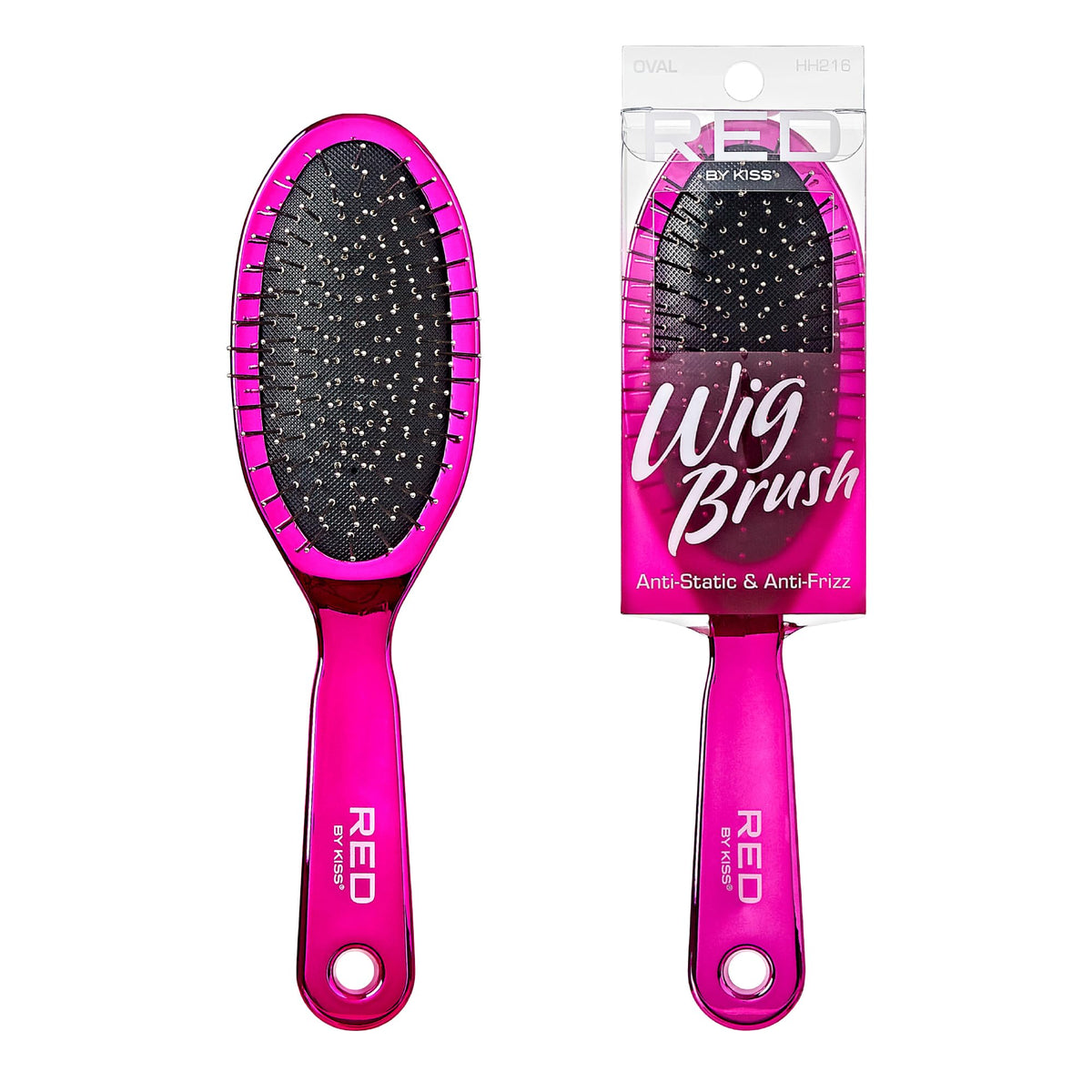 RED by Kiss Anti-Static & Anti-Frizz Wig Brush with Stainless Steel Knot-Free Bristles for Easy Detangling, Smooth Hair & Wigs Without Breakage or Snagging (Mini)