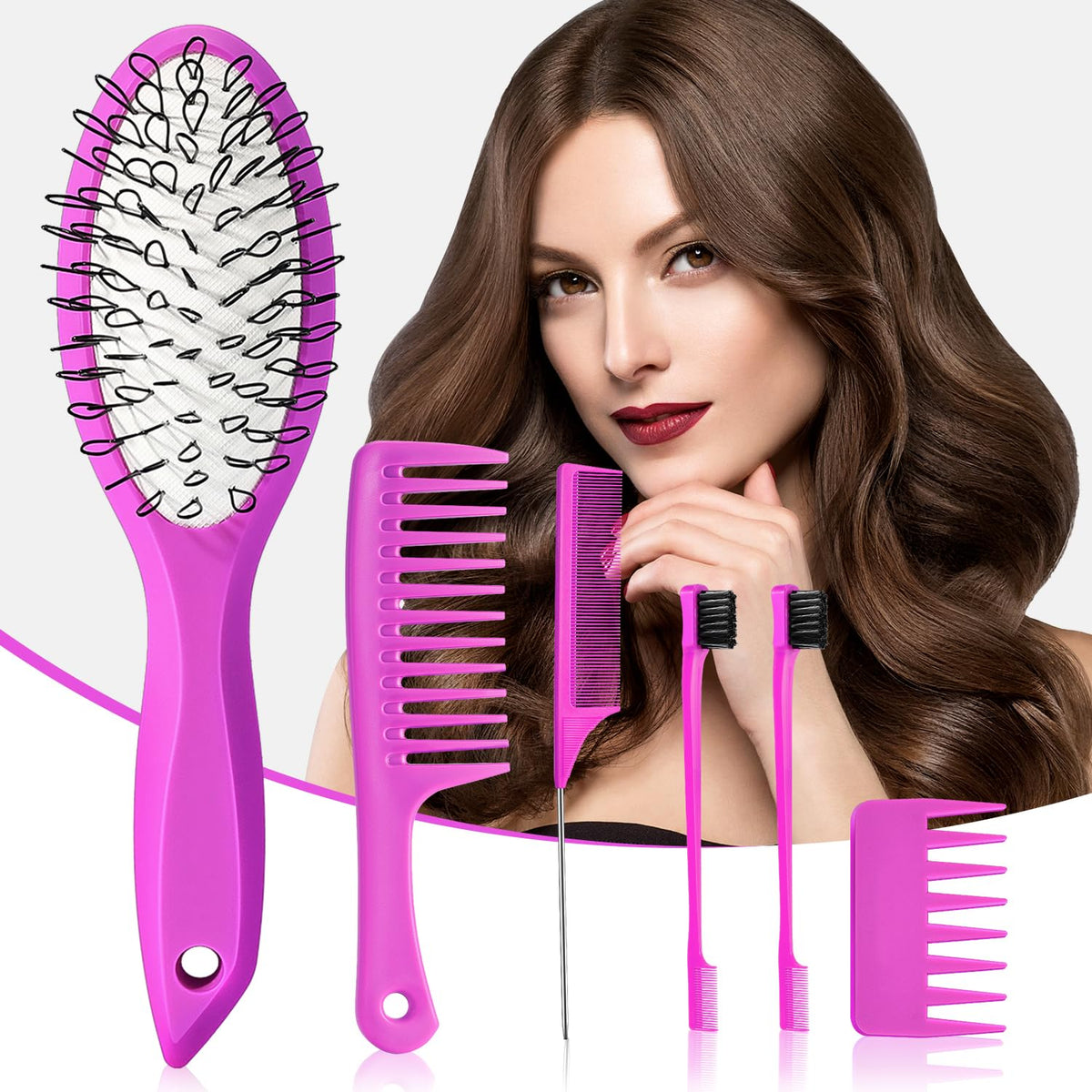 Wig Brush Comb Set, Premium Matte Grip, 2pcs Professional Extension Brush with Ergonomic Travel Size Design for Human and Synthetic Hair
