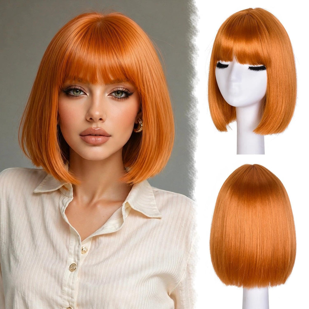 Bob Wig with Bangs for Women Short Straight Bob Wigs for Women 12inch