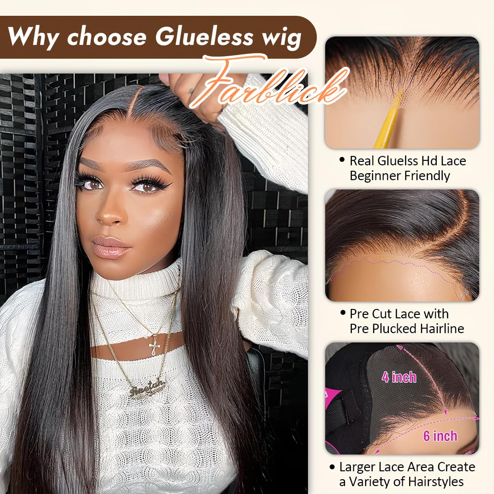 Wear and Go Glueless Wigs Human Hair Pre Cut 6X4 Straight Lace Front Wigs