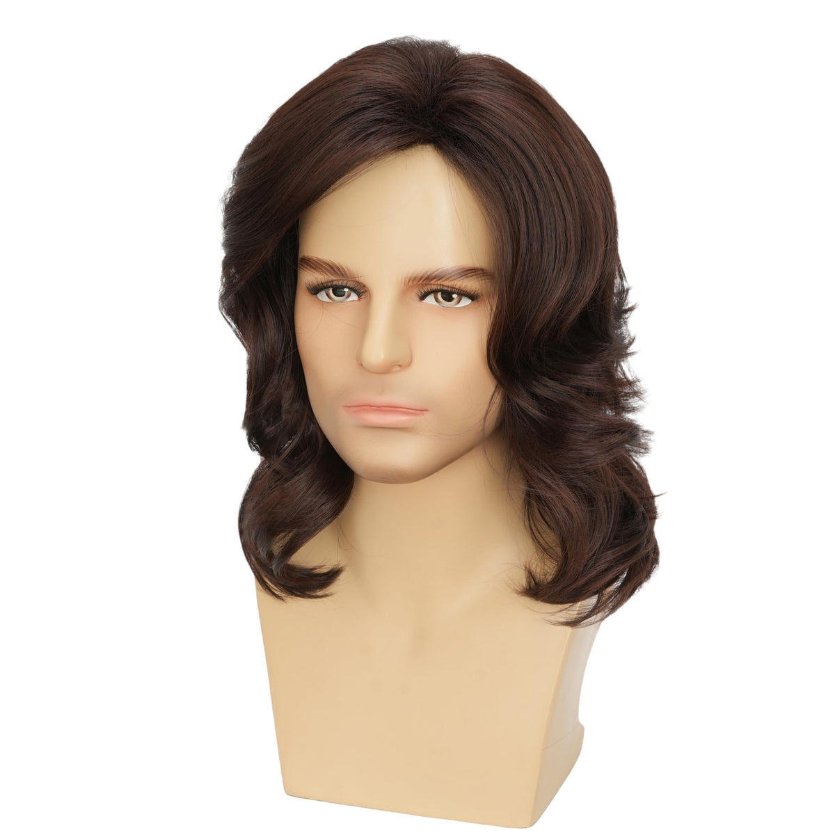 Mens Black Wig Long Curly Natural Hair Wig Layered Wavy for Daily Party Costume Cospaly Halloween