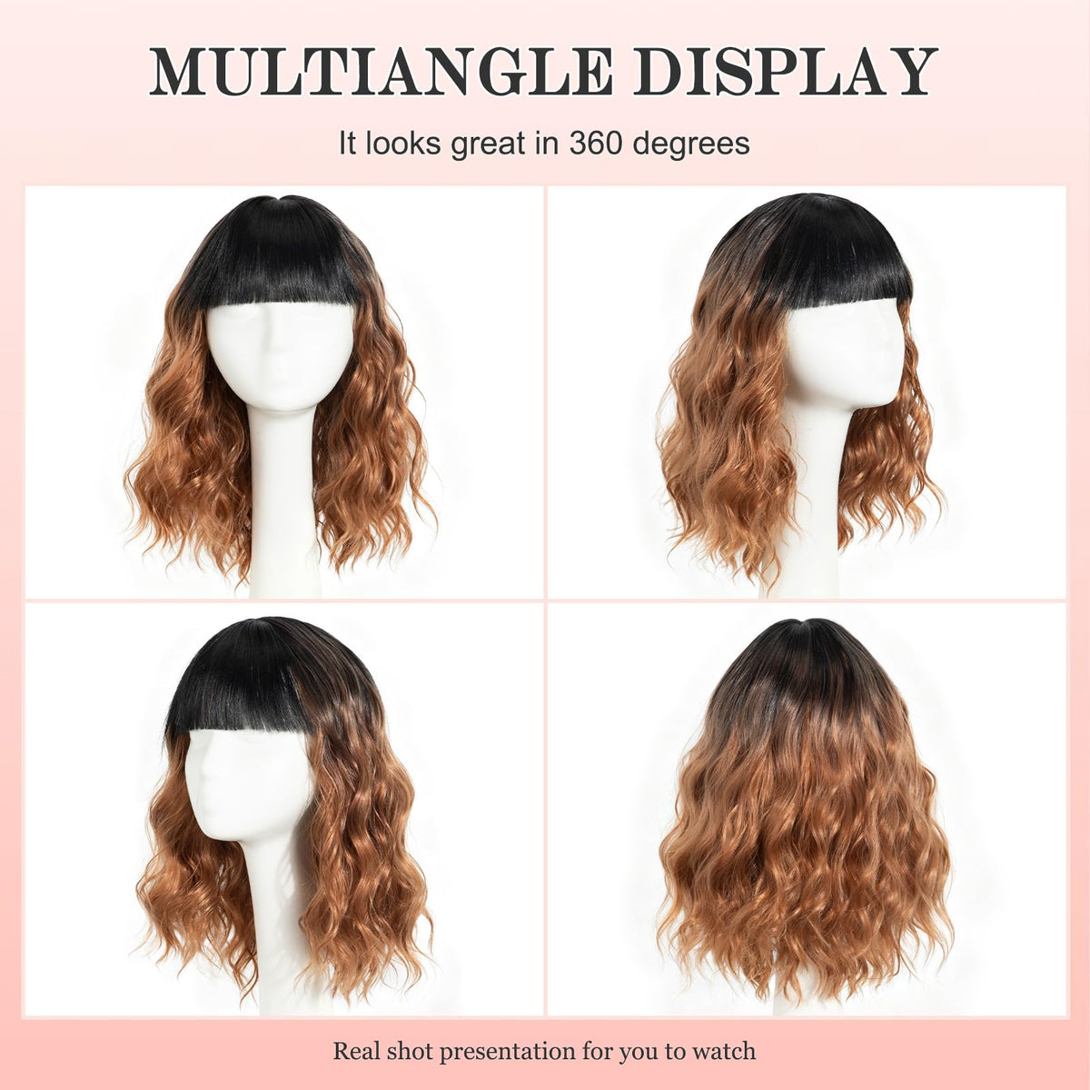 Short Black-grey Wavy Wig with Bangs for Women Halloween Curly Bob Wigs