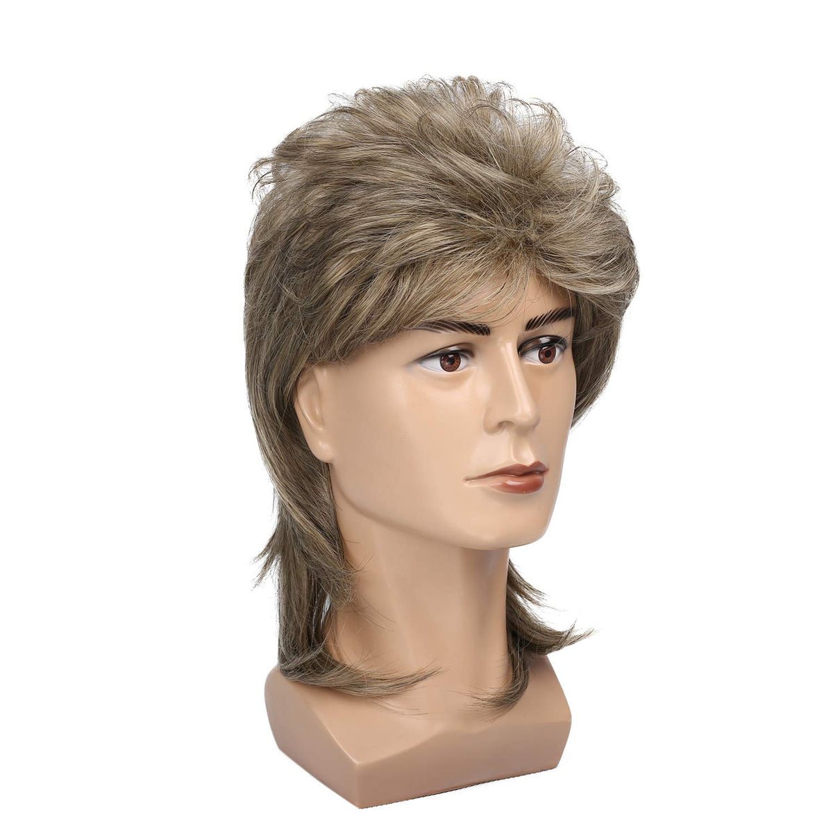 Kaneles Mullet Wigs for Men 80s Costumes Fancy Party Accessory Cosplay Halloween Wig (Light Brown)
