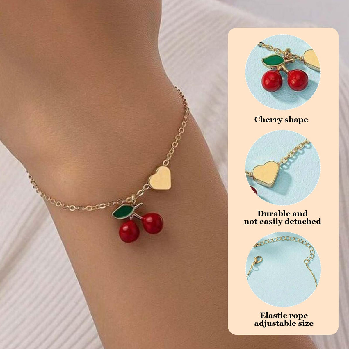 Long tiantian Cherry Bracelet for Women Cherry Dress Outfits Accessories Charm Bracelets Stack Cherry Gifts Cute Stuff Red Spring Accessories