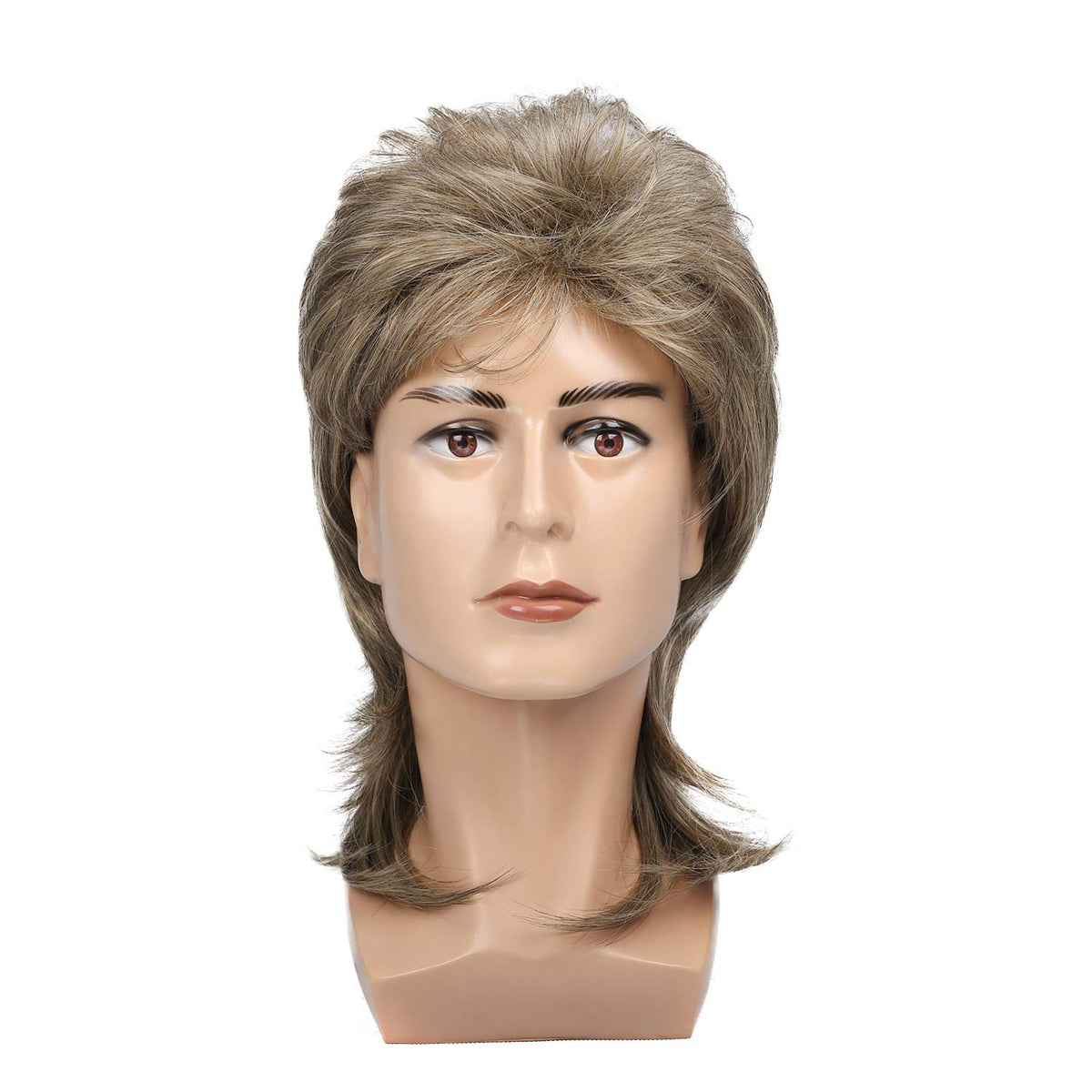 Kaneles Mullet Wigs for Men 80s Costumes Fancy Party Accessory Cosplay Halloween Wig (Light Brown)