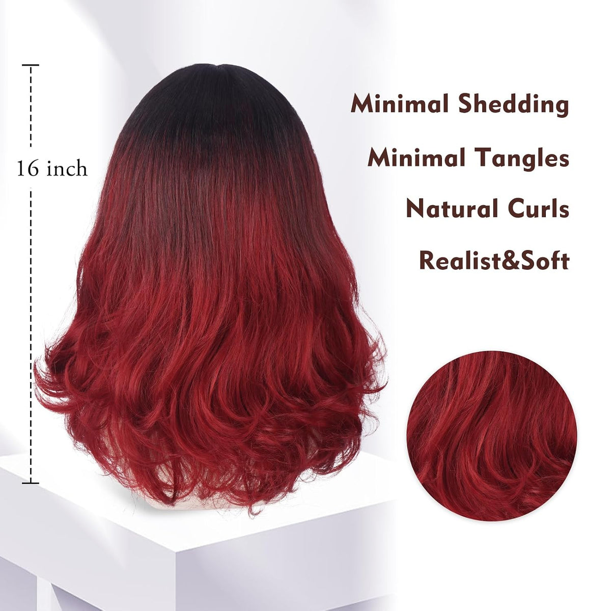 Burgundy Wig with Bangs 16 Inch Ombre Wig for Women