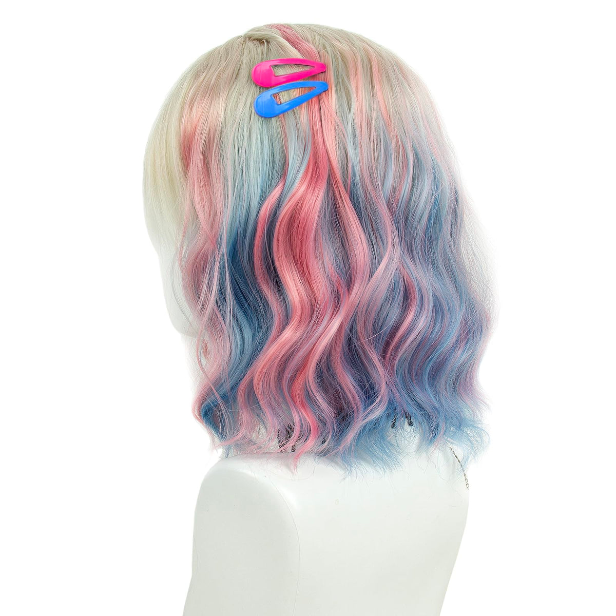 Long Pastel Wigs for Women Heat Resistant Hair Natural Wigs for Daily Cosplay Costume Party Carnival Purple-pink Gradient with Blue Highlights