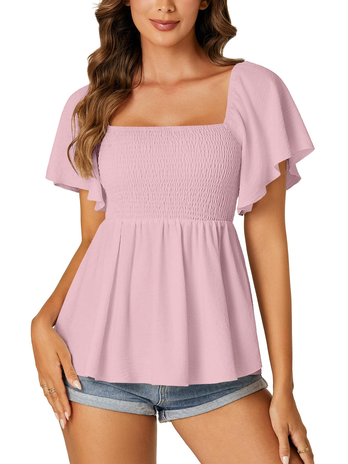 LYANER Women's Square Neck Cute Peplum Top