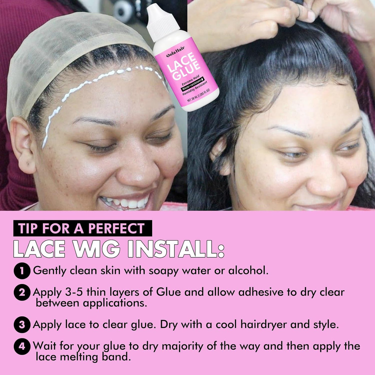 Dolahair Lace Glue Kit Wig Installation Kit & Melting Spray (Medium Brown)