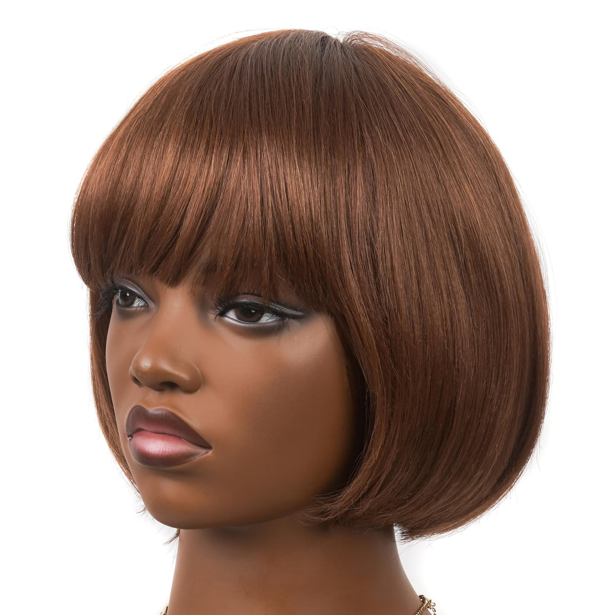 ToyoTress Bob Wig With Bangs - 12 Inch Peek-a-boo Color Short Bob Wig For Black Women Black Mix Brown Daily Costume Wigs, Light Yaki Straight Synthetic Hair Wigs Heat Resistant (12 Inch, SH30-612H)