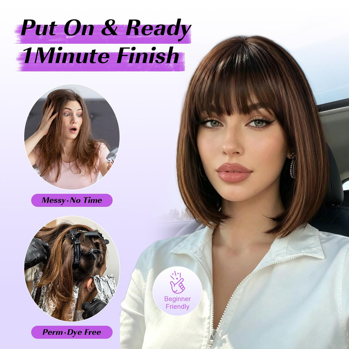 Hightlight Brown Bob Wig With Bangs Short Bob Wigs for Women Girl