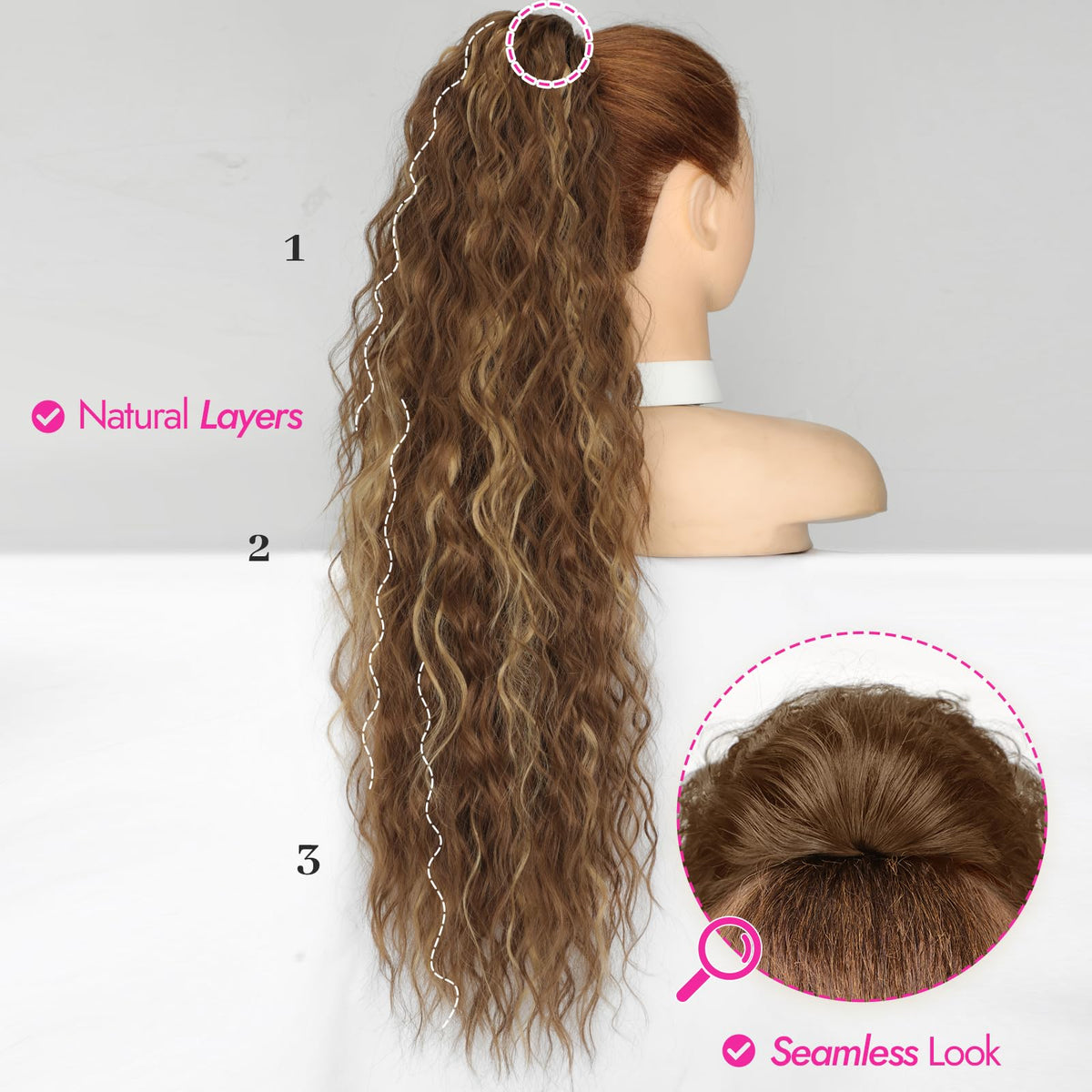 KooKaStyle Long Medium Brown Curly Synthetic Drawstring Ponytail Extension