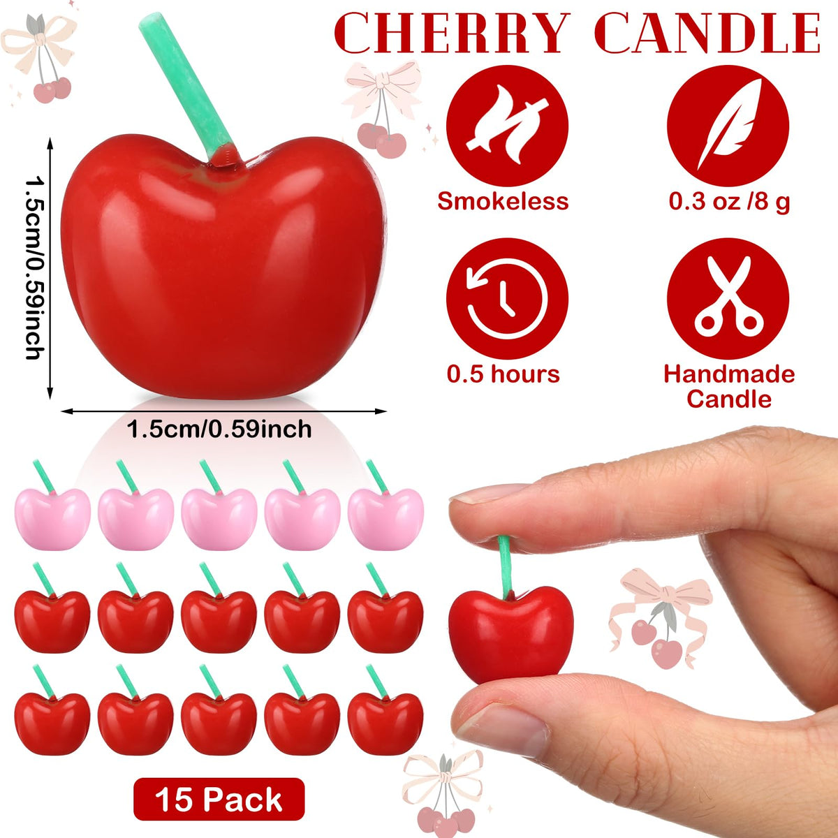 Conelist 15 Pcs Cherry Shaped Birthday Cake Toppers Decor, Red