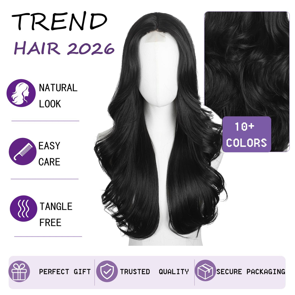 Brown Wigs for Women 26 Inch Middle Part Wavy Synthetic Wig