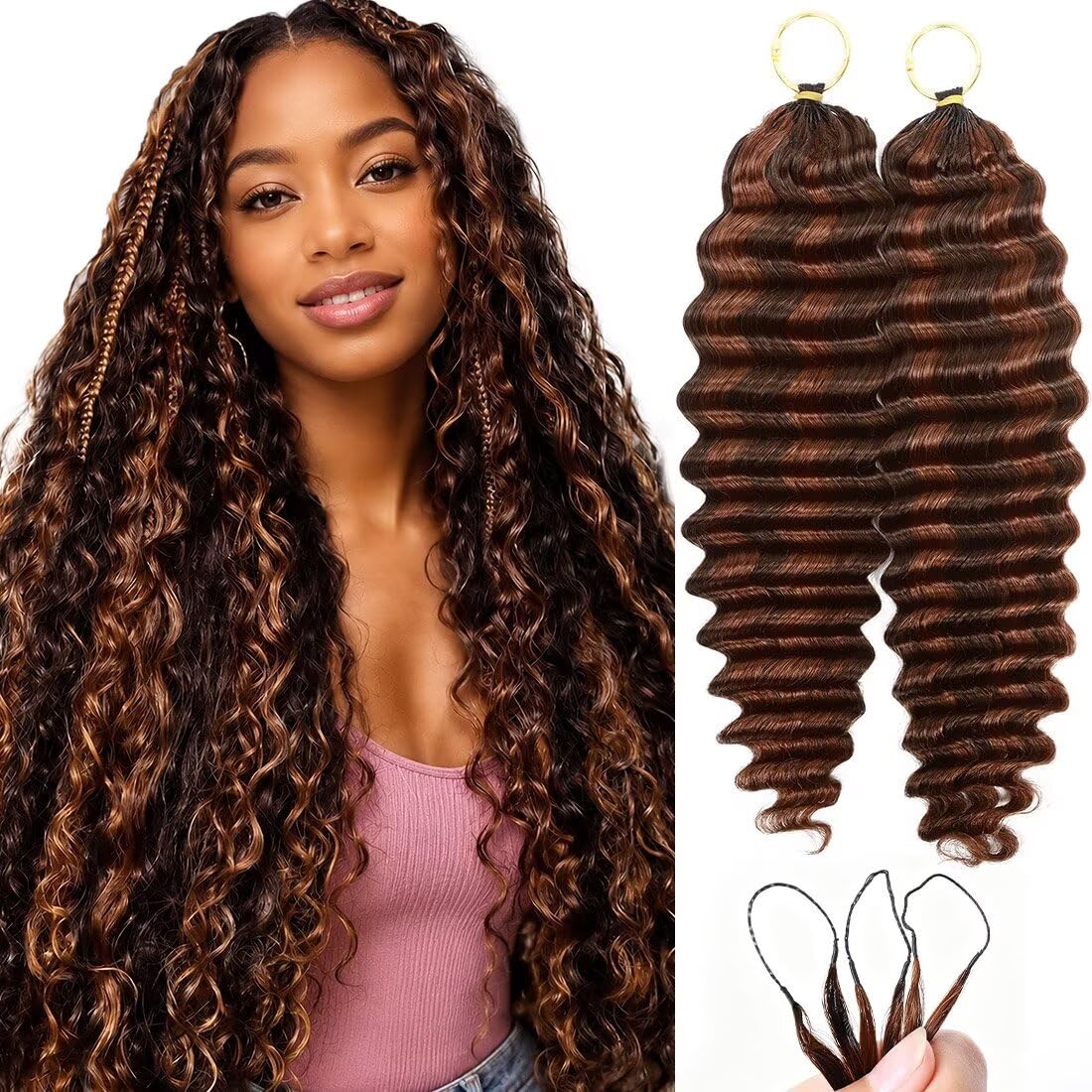 16 Inch Deep Wave Knotless Feather Crochet Human Hair #27 110g