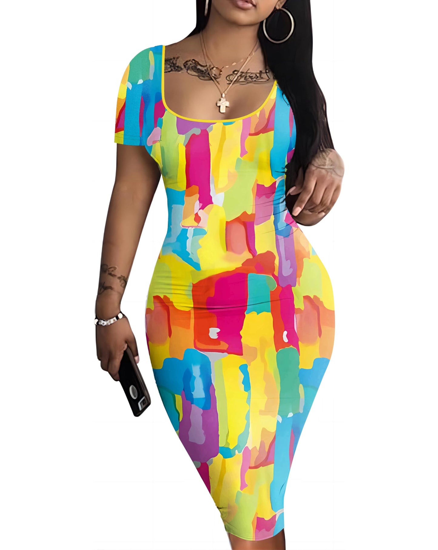 Nimsruc Womens Summer Casual Sexy Short Sleeve Bodycon Dress Basic Pencil Midi Club Dresses
