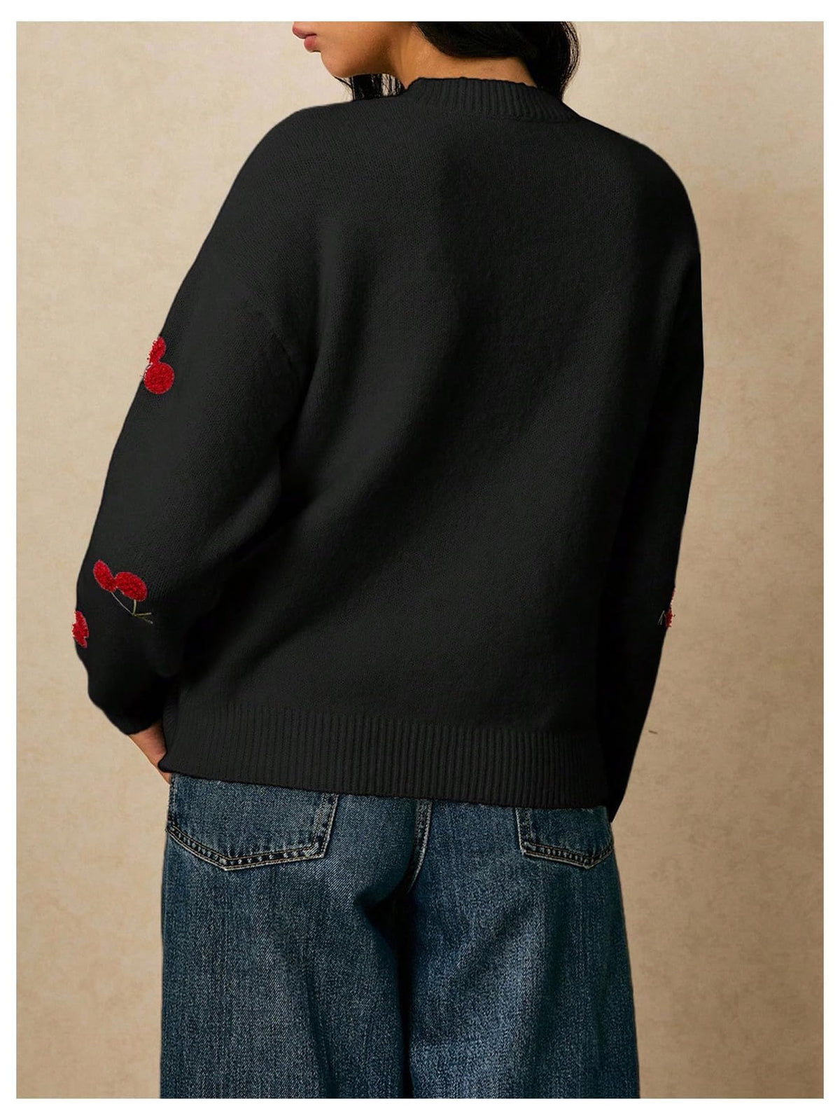 MakeMeChic Women's Cherry Embroidery Sweater Pullovers