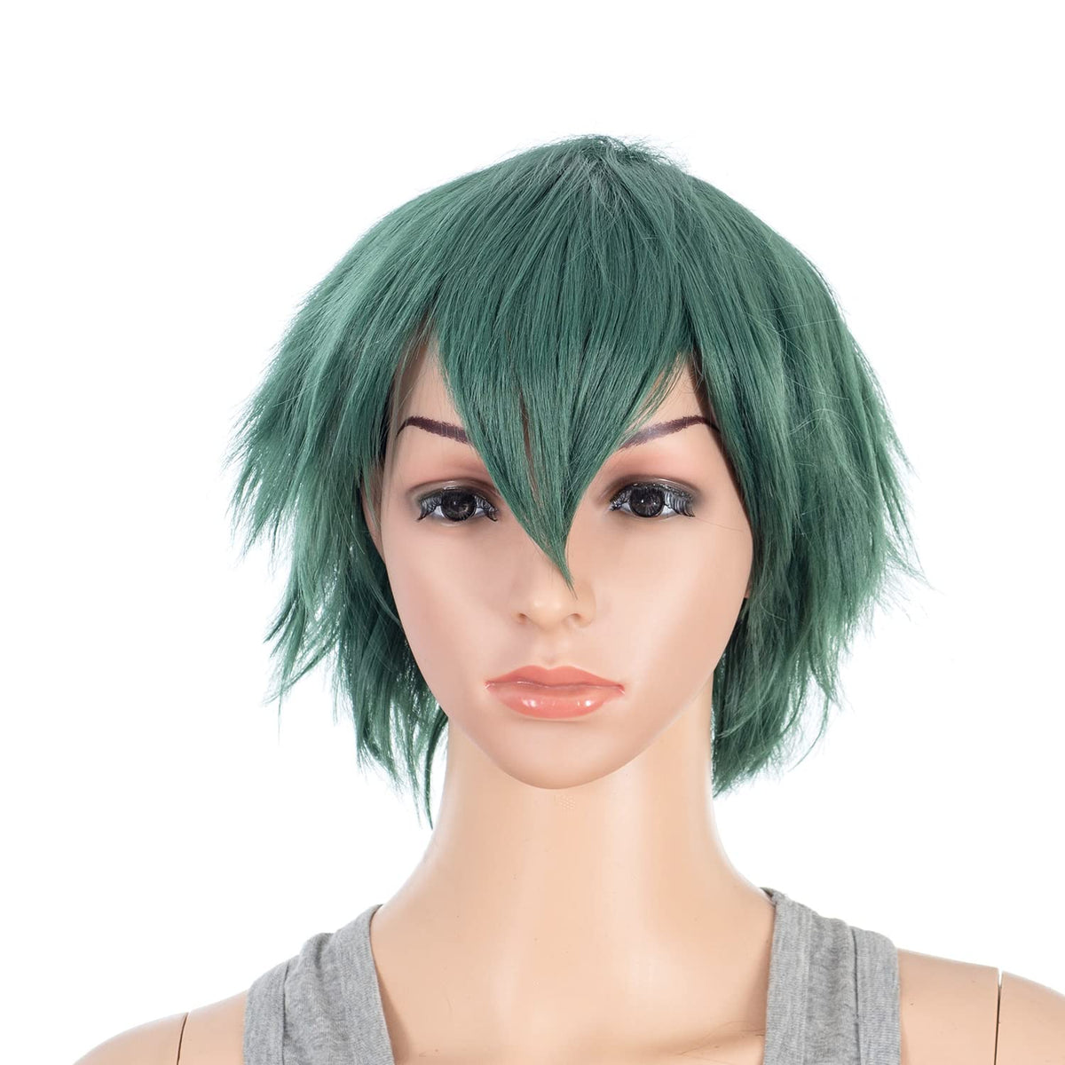 SWACC Unisex Fashion Spiky Layered Short Anime Cosplay Wig for Men and Women (1B-Off Black)
