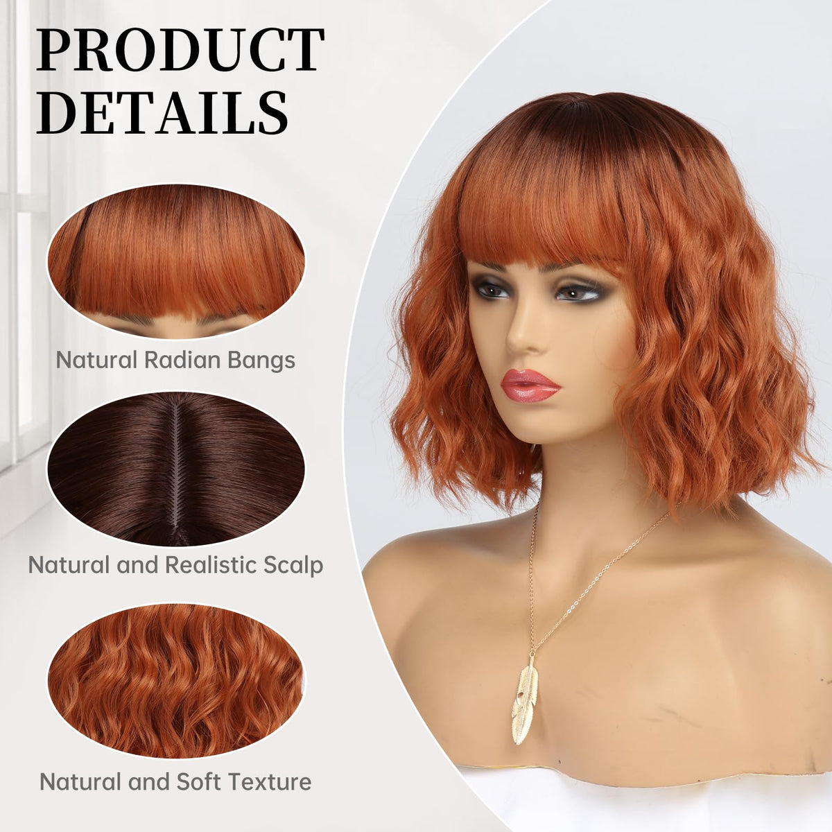 White Silver Wigs for Women Ombre Grey Wavy Bob Short Wigs with Bangs Medium Length Synthetic Hair Water Wave Dark Roots Wig Gray Colorful Wigs（14 Inches）