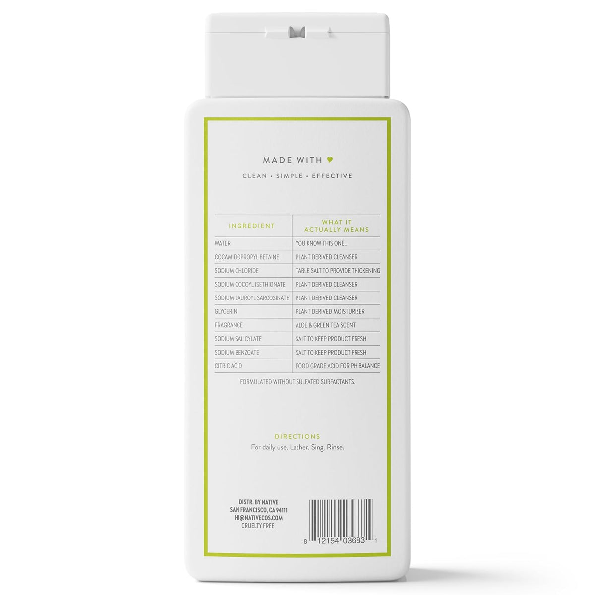 Native Clean Body Wash, Gentle & pH-balanced for Sensitive Skin, 24-Hr Freshness for Women & Men, Vegan & Cruelty-Free, Free of Sulfates & Parabens, Cherry & Vanilla Macaron, 18 fl oz